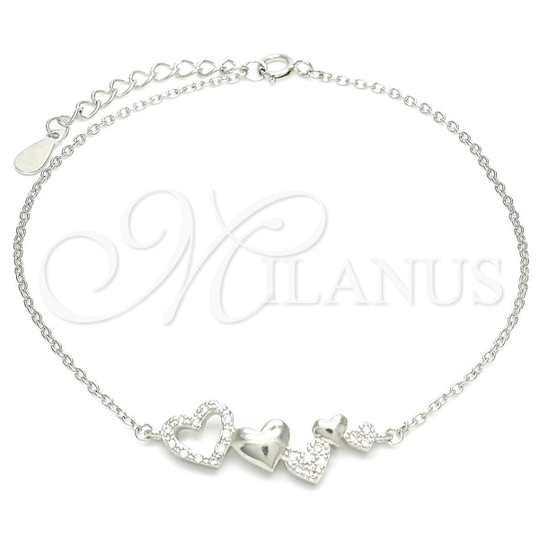Sterling Silver Bracelet — Fancy Bracelet Heart Design with White Micro Pave — main product view — SKU 130673 | Plata 925 brazalete — elegante Bracelet corazón diseño with blanco Micro Pave — SKU 130673