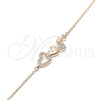 Sterling Silver Fancy Bracelet, Heart Design, with White Micro Pave, Polished, Rose Gold Finish, 03.336.0057.1.07 (01 MM Thickness, 7 Inches Length)