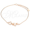 Sterling Silver Fancy Bracelet, Heart Design, with White Micro Pave, Polished, Rose Gold Finish, 03.336.0057.1.07 (01 MM Thickness, 7 Inches Length)