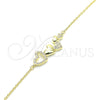 Sterling Silver Fancy Bracelet, Heart Design, with White Micro Pave, Polished, Golden Finish, 03.336.0057.2.08 (01 MM Thickness, 8 Inches Length)