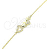Sterling Silver Fancy Bracelet, Heart Design, with White Micro Pave, Polished, Golden Finish, 03.336.0057.2.08 (01 MM Thickness, 8 Inches Length)