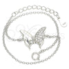 Sterling Silver Fancy Bracelet, Butterfly Design, with White Cubic Zirconia, Polished, Rhodium Finish, 03.336.0058.07 (01 MM Thickness, 7 Inches Length)