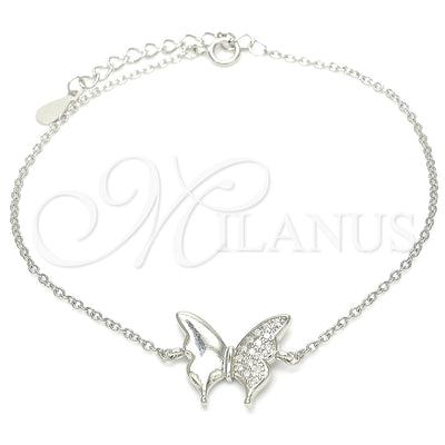 Sterling Silver Fancy Bracelet, Butterfly Design, with White Cubic Zirconia, Polished, Rhodium Finish for wholesale, main product view