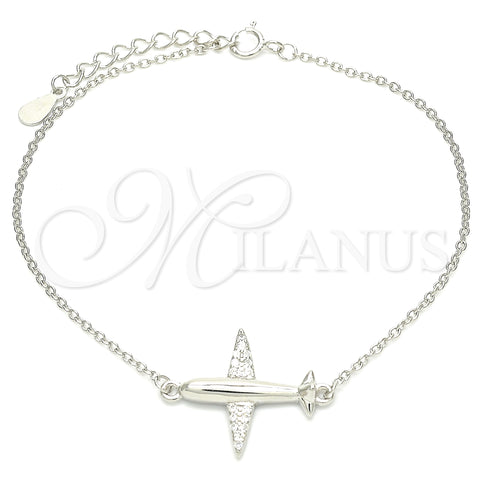 Sterling Silver Fancy Bracelet, with White Micro Pave, Polished, Rhodium Finish, 03.336.0059.07 (01 MM Thickness, 7 Inches Length)