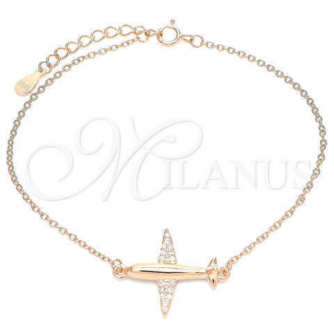 Sterling Silver Fancy Bracelet, with White Micro Pave, Polished, Rose Gold Finish, 03.336.0059.1.07 (01 MM Thickness, 7 Inches Length)