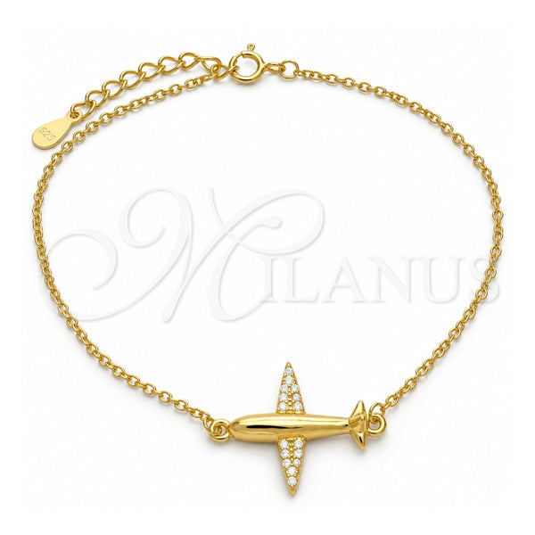 Sterling Silver Fancy Bracelet, with White Micro Pave, Polished, Golden Finish, 03.336.0059.2.07 (01 MM Thickness, 7 Inches Length)