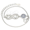 Sterling Silver Fancy Bracelet, Infinite Design, with Sapphire Blue Micro Pave and White Crystal, Polished, Rhodium Finish, 03.336.0060.07 (01 MM Thickness, 7 Inches Length)