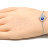 Sterling Silver Fancy Bracelet, Hand of God and Evil Eye Design, with White Micro Pave, Blue Enamel Finish, Rhodium Finish, 03.336.0061.08 (01 MM Thickness, 8 Inches Length)