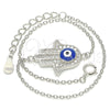 Sterling Silver Fancy Bracelet, Hand of God and Evil Eye Design, with White Micro Pave, Blue Enamel Finish, Rhodium Finish, 03.336.0061.08 (01 MM Thickness, 8 Inches Length)
