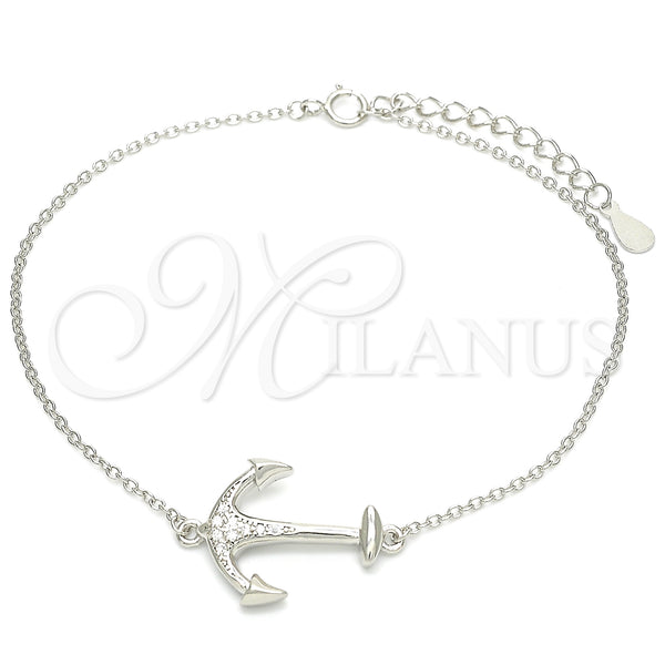 Sterling Silver Bracelet — Fancy Bracelet Anchor Design with White Micro Pave — main product view — SKU 130682 | Plata 925 brazalete — elegante Bracelet Anchor diseño with blanco Micro Pave — SKU 130682