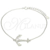 Sterling Silver Fancy Bracelet, Anchor Design, with White Micro Pave, Polished, Rhodium Finish, 03.336.0062.08 (01 MM Thickness, 8 Inches Length)