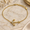 Sterling Silver Fancy Bracelet, Anchor Design, with White Micro Pave, Polished, Golden Finish, 03.336.0062.2.08 (01 MM Thickness, 8 Inches Length)