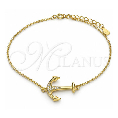Sterling Silver Fancy Bracelet, Anchor Design, with White Micro Pave, Polished, Golden Finish, 03.336.0062.2.08 (01 MM Thickness, 8 Inches Length)