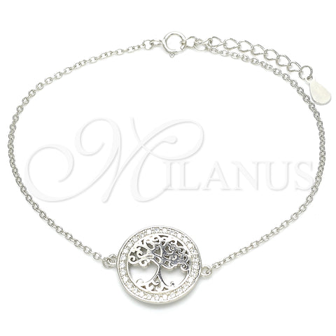 Sterling Silver Fancy Bracelet, Tree Design, with White Micro Pave, Polished, Rhodium Finish, 03.336.0063.07 (01 MM Thickness, 7 Inches Length)