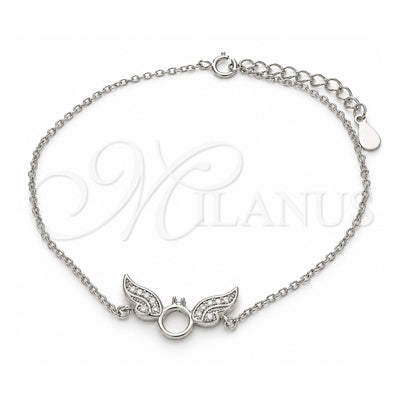 Sterling Silver Fancy Bracelet, with White Micro Pave, Polished, Rhodium Finish, 03.336.0065.08 (01 MM Thickness, 8 Inches Length)