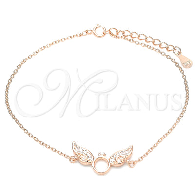 Sterling Silver Fancy Bracelet, with White Micro Pave, Polished, Rose Gold Finish, 03.336.0065.1.08 (01 MM Thickness, 8 Inches Length)