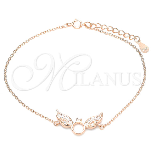 Sterling Silver Fancy Bracelet, with White Micro Pave, Polished, Rose Gold Finish, 03.336.0065.1.08 (01 MM Thickness, 8 Inches Length)