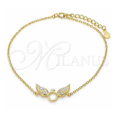 Sterling Silver Fancy Bracelet, with White Micro Pave, Polished, Golden Finish, 03.336.0065.2.08 (01 MM Thickness, 8 Inches Length)