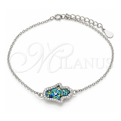 Sterling Silver Fancy Bracelet, Judaica and Hand of God Design, with White Cubic Zirconia, Polished, Rhodium Finish, 03.336.0066.07 (01 MM Thickness, 7 Inches Length)