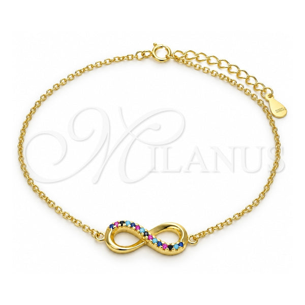 Sterling Silver Fancy Bracelet, Infinite Design, with White Cubic Zirconia, Polished, Golden Finish, 03.336.0067.2.08 (01 MM Thickness, 8 Inches Length)