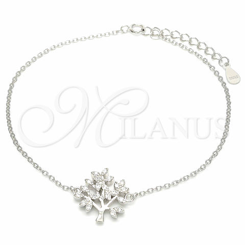 Sterling Silver Fancy Bracelet, Tree Design, with White Cubic Zirconia, Polished, Rhodium Finish, 03.336.0068.08 (01 MM Thickness, 8 Inches Length)