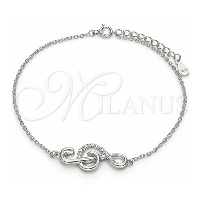 Sterling Silver Fancy Bracelet, Music Note Design, with White Micro Pave, Polished, Rhodium Finish, 03.336.0070.08 (01 MM Thickness, 8 Inches Length)