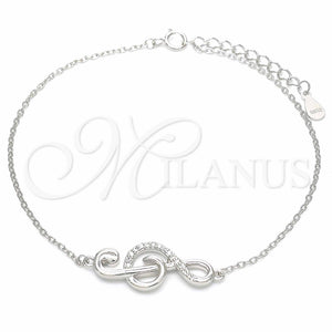 Sterling Silver Bracelet — Fancy Bracelet Music Note Design with White Micro — main product view — SKU 130698 | Plata 925 brazalete — elegante Bracelet Music Note diseño with blanco Micro — SKU 130698