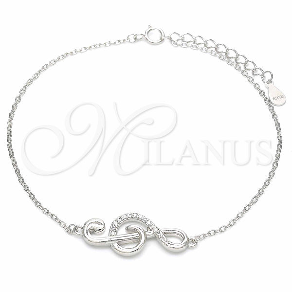 Sterling Silver Bracelet — Fancy Bracelet Music Note Design with White Micro — main product view — SKU 130698 | Plata 925 brazalete — elegante Bracelet Music Note diseño with blanco Micro — SKU 130698