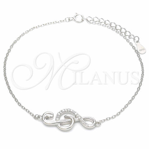 Sterling Silver Fancy Bracelet, Music Note Design, with White Micro Pave, Polished, Rhodium Finish, 03.336.0070.08 (01 MM Thickness, 8 Inches Length)