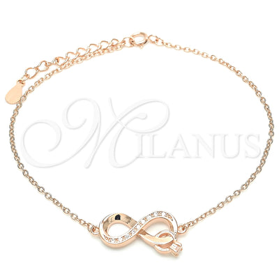 Sterling Silver Fancy Bracelet, Infinite Design, with White Micro Pave and White Cubic Zirconia, Polished, Rose Gold Finish, 03.336.0071.1.08 (01 MM Thickness, 8 Inches Length)