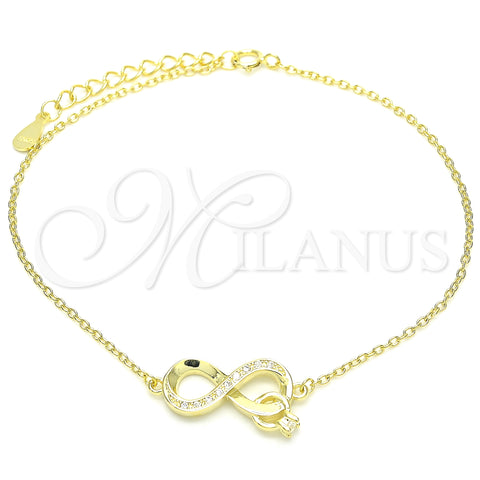 Sterling Silver Fancy Bracelet, Infinite Design, with White Micro Pave and White Cubic Zirconia, Polished, Golden Finish, 03.336.0071.2.08 (01 MM Thickness, 8 Inches Length)