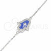 Sterling Silver Fancy Bracelet, Judaica and Hand of God Design, with White Micro Pave, Blue Enamel Finish, Rhodium Finish, 03.336.0072.07 (01 MM Thickness, 7 Inches Length)