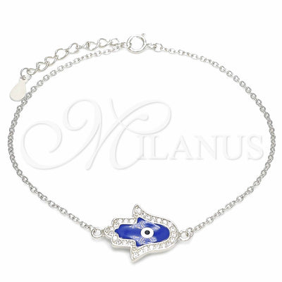 Sterling Silver Fancy Bracelet, Judaica and Hand of God Design, with White Micro Pave, Blue Enamel Finish for wholesale, main product view
