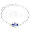 Sterling Silver Fancy Bracelet, Hand of God and Evil Eye Design, with White Micro Pave, Blue Enamel Finish, Rhodium Finish, 03.336.0072.07 (01 MM Thickness, 7 Inches Length)