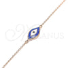 Sterling Silver Fancy Bracelet, Evil Eye Design, Blue Enamel Finish, Rose Gold Finish, 03.336.0073.1.07 (01 MM Thickness, 7 Inches Length)