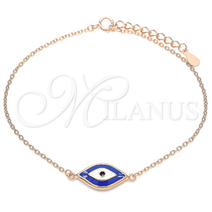 Sterling Silver Bracelet — Fancy Bracelet Evil Eye Design Blue Enamel Rose — main product view — SKU 130706 | Plata 925 brazalete — elegante Bracelet Evil Eye diseño Blue Enamel Rose — SKU 130706