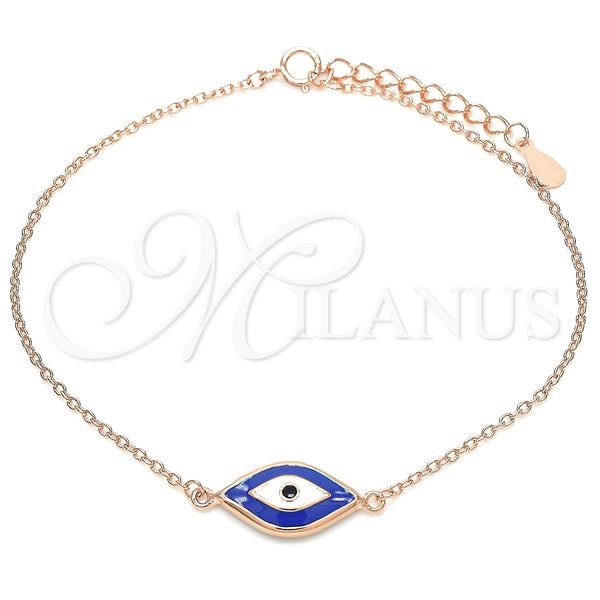 Sterling Silver Bracelet — Fancy Bracelet Evil Eye Design Blue Enamel Rose — main product view — SKU 130706 | Plata 925 brazalete — elegante Bracelet Evil Eye diseño Blue Enamel Rose — SKU 130706