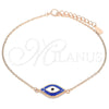 Sterling Silver Fancy Bracelet, Evil Eye Design, Blue Enamel Finish, Rose Gold Finish, 03.336.0073.1.07 (01 MM Thickness, 7 Inches Length)