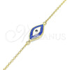 Sterling Silver Fancy Bracelet, Evil Eye Design, Blue Enamel Finish, Golden Finish, 03.336.0073.2.07 (01 MM Thickness, 7 Inches Length)