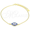 Sterling Silver Fancy Bracelet, Evil Eye Design, Blue Enamel Finish, Golden Finish, 03.336.0073.2.07 (01 MM Thickness, 7 Inches Length)