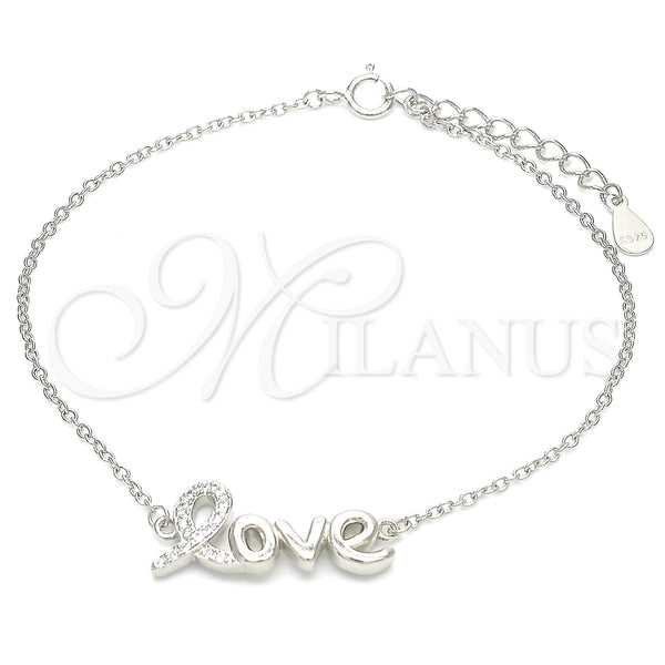 Sterling Silver Bracelet — Fancy Bracelet Love Design with White Micro Pave — main product view — SKU 130708 | Plata 925 brazalete — elegante Bracelet Love diseño with blanco Micro Pave — SKU 130708