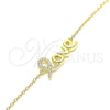 Sterling Silver Fancy Bracelet, Love Design, with White Micro Pave, Polished, Golden Finish, 03.336.0074.2.07 (01 MM Thickness, 7 Inches Length)