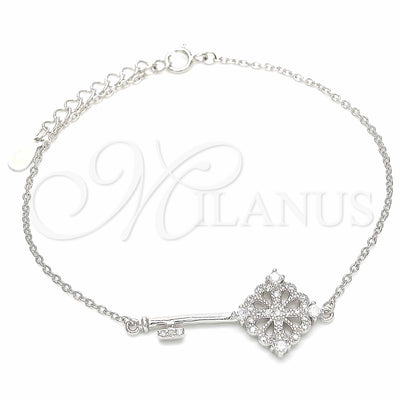 Sterling Silver Fancy Bracelet, key Design, with White Cubic Zirconia, Polished, Rhodium Finish, 03.336.0076.08 for wholesale, main product view