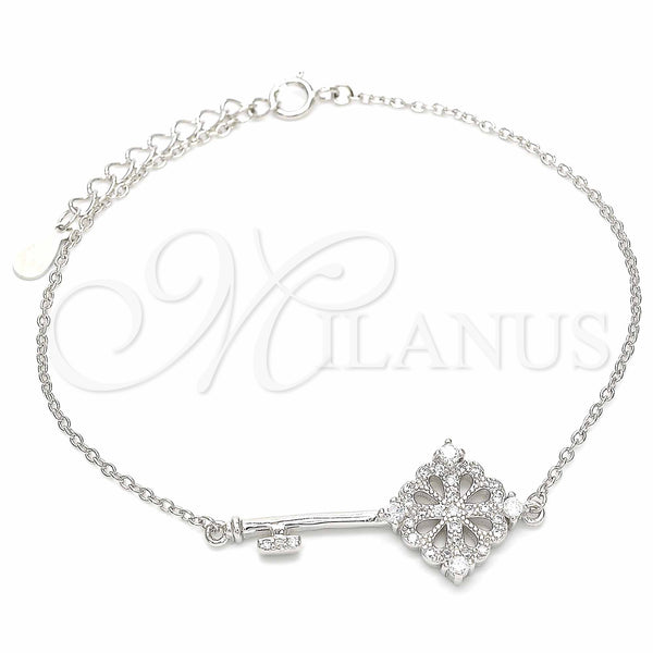 Sterling Silver Bracelet — Fancy Bracelet key Design with White Cubic Zirconia — main product view — SKU 130712 | Plata 925 brazalete — elegante Bracelet key diseño with blanco Cubic Zirconia — SKU 130712