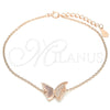 Sterling Silver Fancy Bracelet, Butterfly Design, with White Micro Pave, Polished, Rose Gold Finish, 03.336.0023.1.08 (01 MM Thickness, 8 Inches Length)
