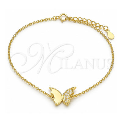 Sterling Silver Fancy Bracelet, Butterfly Design, with White Micro Pave, Polished, Golden Finish, 03.336.0023.2.08 (01 MM Thickness, 8 Inches Length)