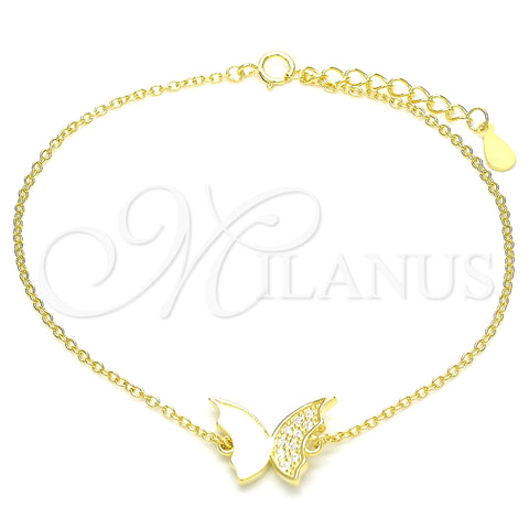Sterling Silver Fancy Bracelet, Butterfly Design, with White Micro Pave, Polished, Golden Finish, 03.336.0023.2.08 (01 MM Thickness, 8 Inches Length)
