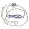 Sterling Silver Fancy Bracelet, Fish Design, with Sapphire Blue and White Micro Pave, Blue Enamel Finish, Rhodium Finish, 03.336.0078.07 (01 MM Thickness, 7 Inches Length)