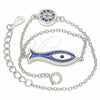 Sterling Silver Fancy Bracelet, Fish Design, with Sapphire Blue and White Micro Pave, Blue Enamel Finish, Rhodium Finish, 03.336.0078.07 (01 MM Thickness, 7 Inches Length)