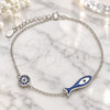 Sterling Silver Fancy Bracelet, Fish Design, with Sapphire Blue and White Micro Pave, Blue Enamel Finish, Rhodium Finish, 03.336.0078.07 (01 MM Thickness, 7 Inches Length)